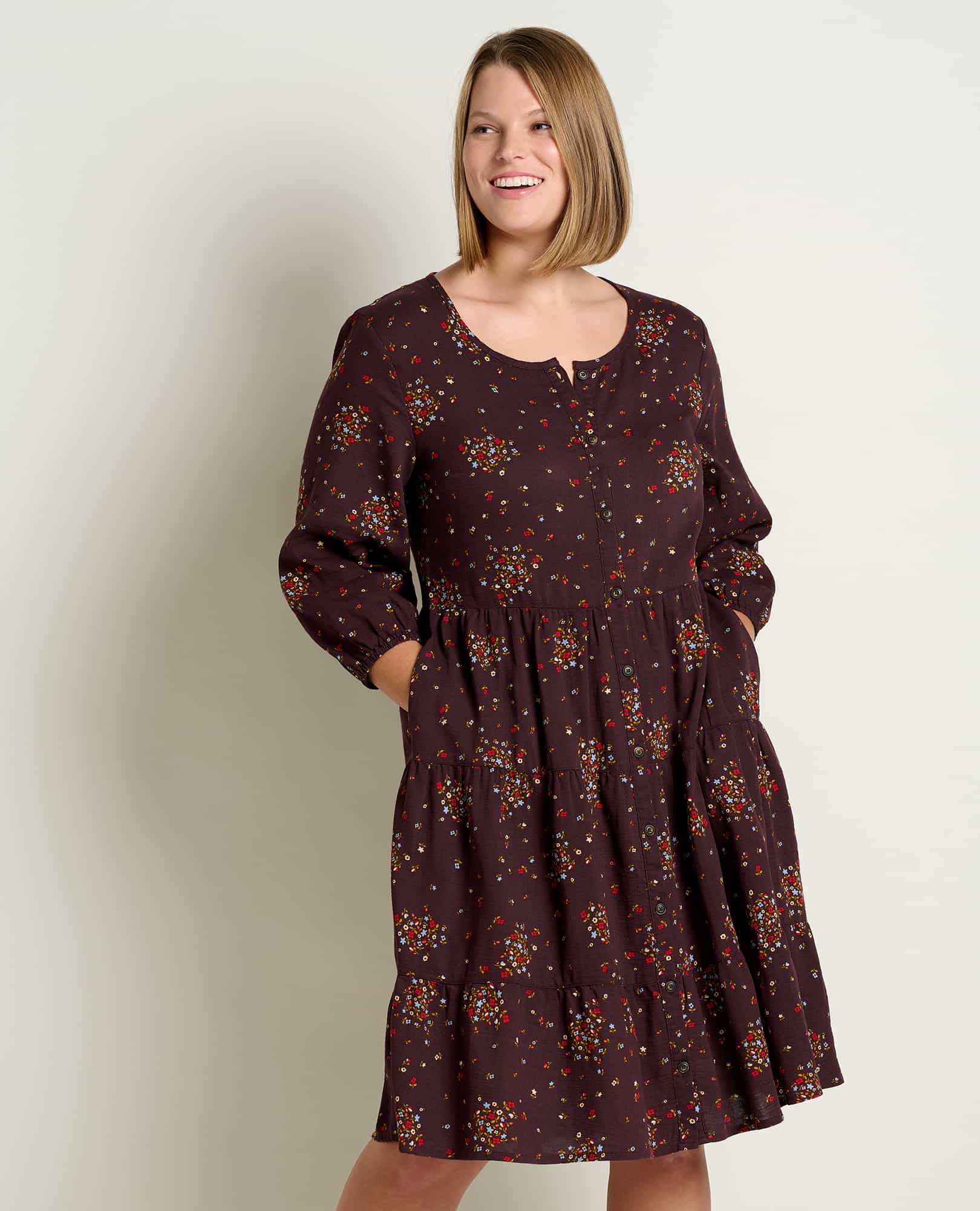 Manzana Tiered Long Sleeve Dress - Coyean