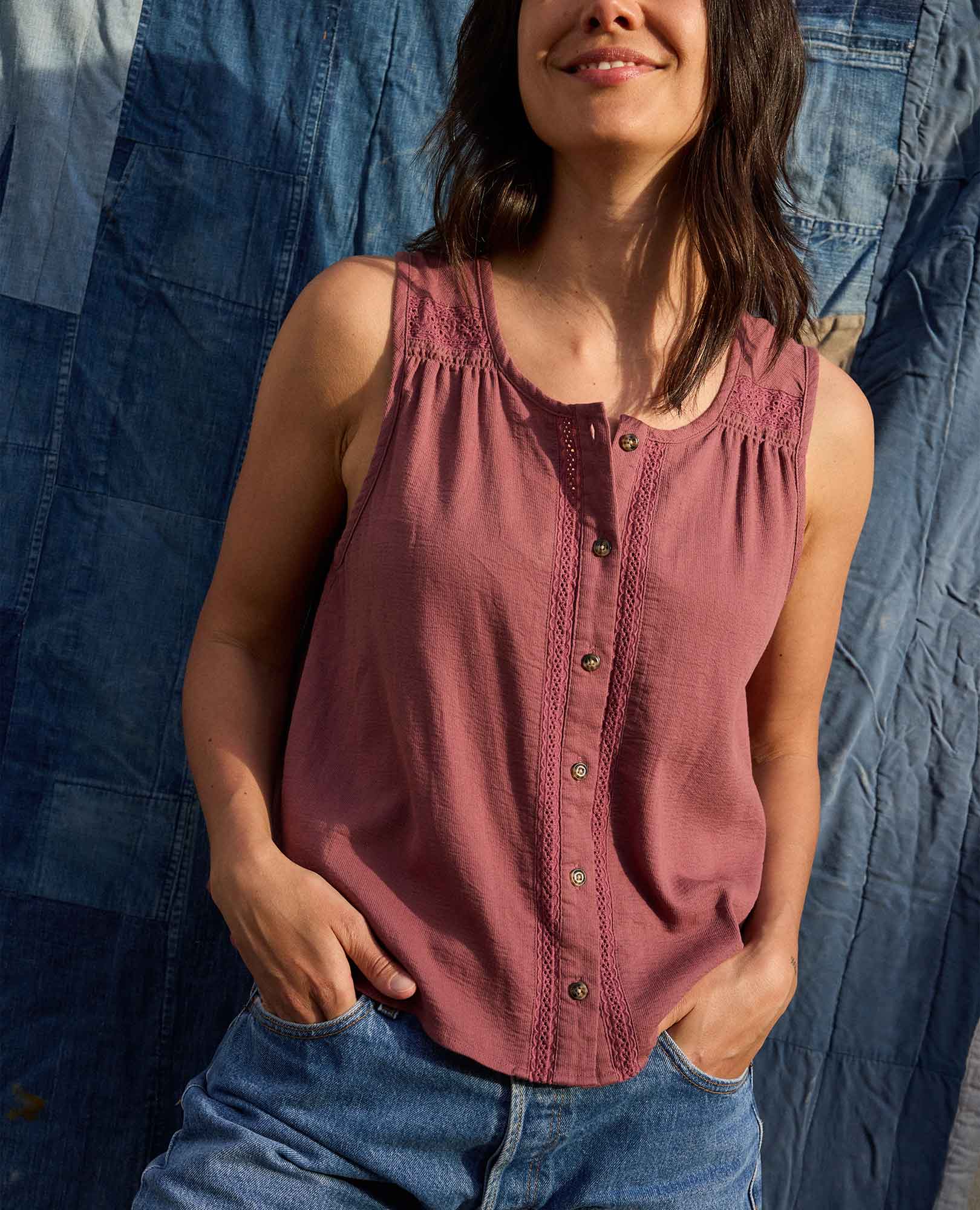 Manzana Button Front Tank - Coyean