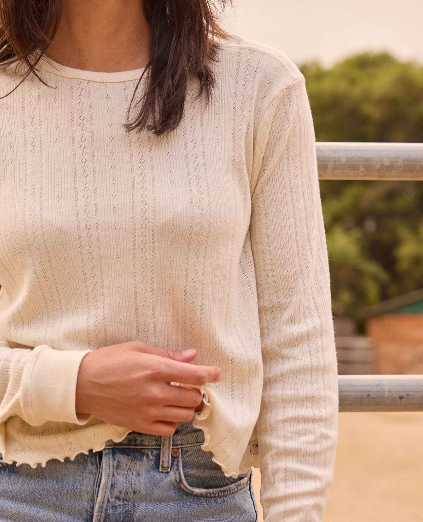 Foothill Pointelle Long Sleeve Crew - Coyean