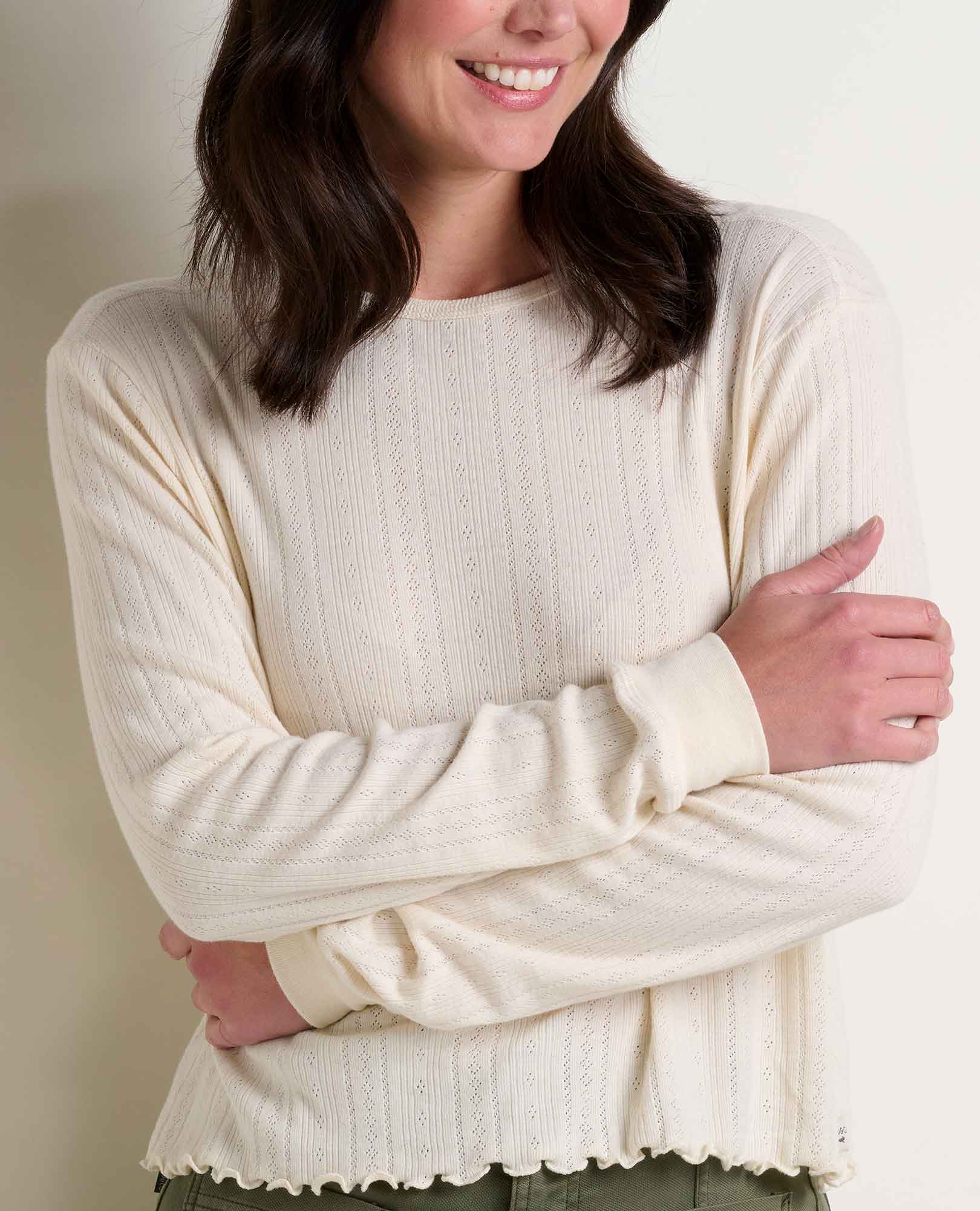 Foothill Pointelle Long Sleeve Crew - Coyean