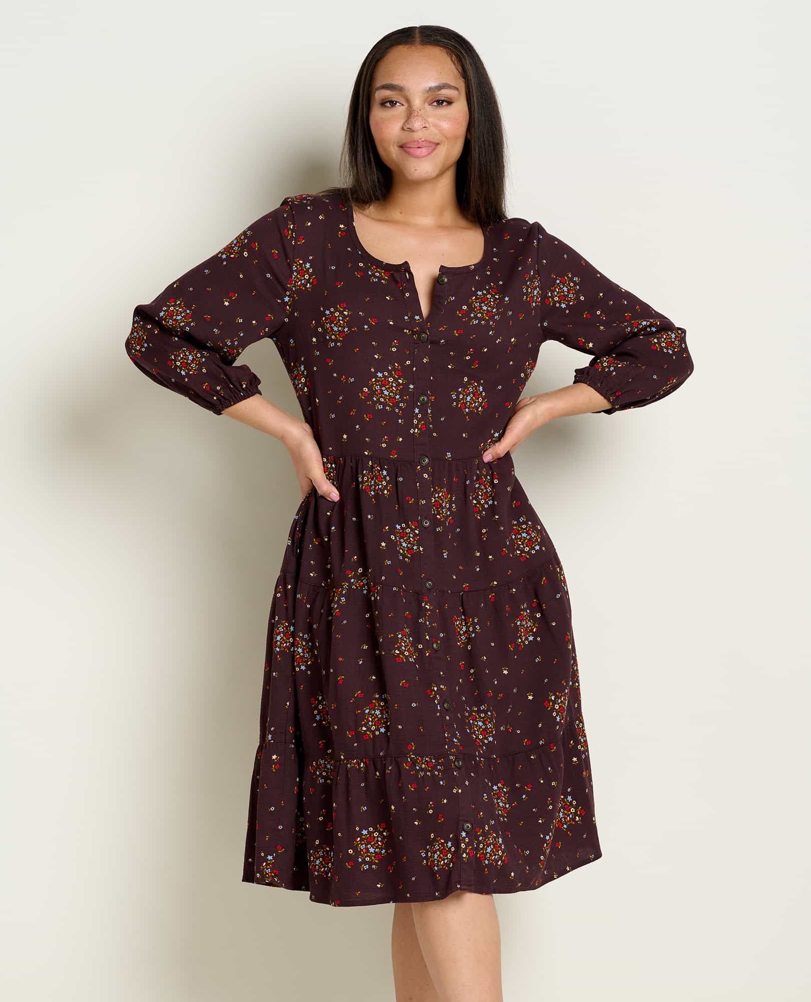 Manzana Tiered Long Sleeve Dress - Coyean
