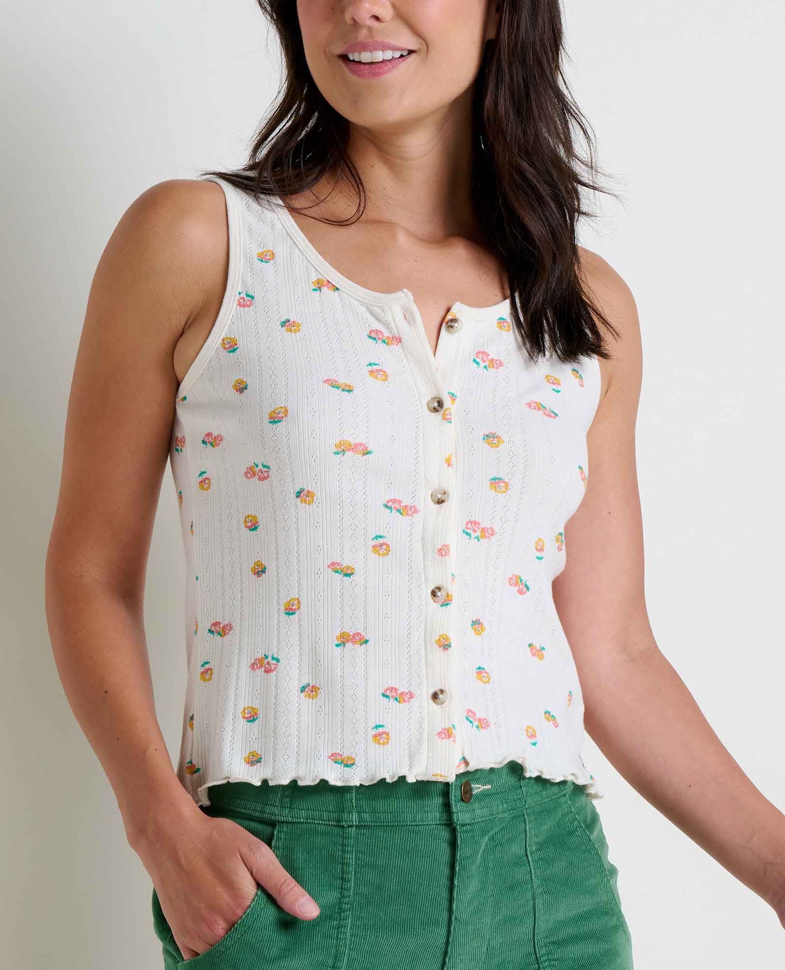 Foothill Pointelle Button Tank - Coyean