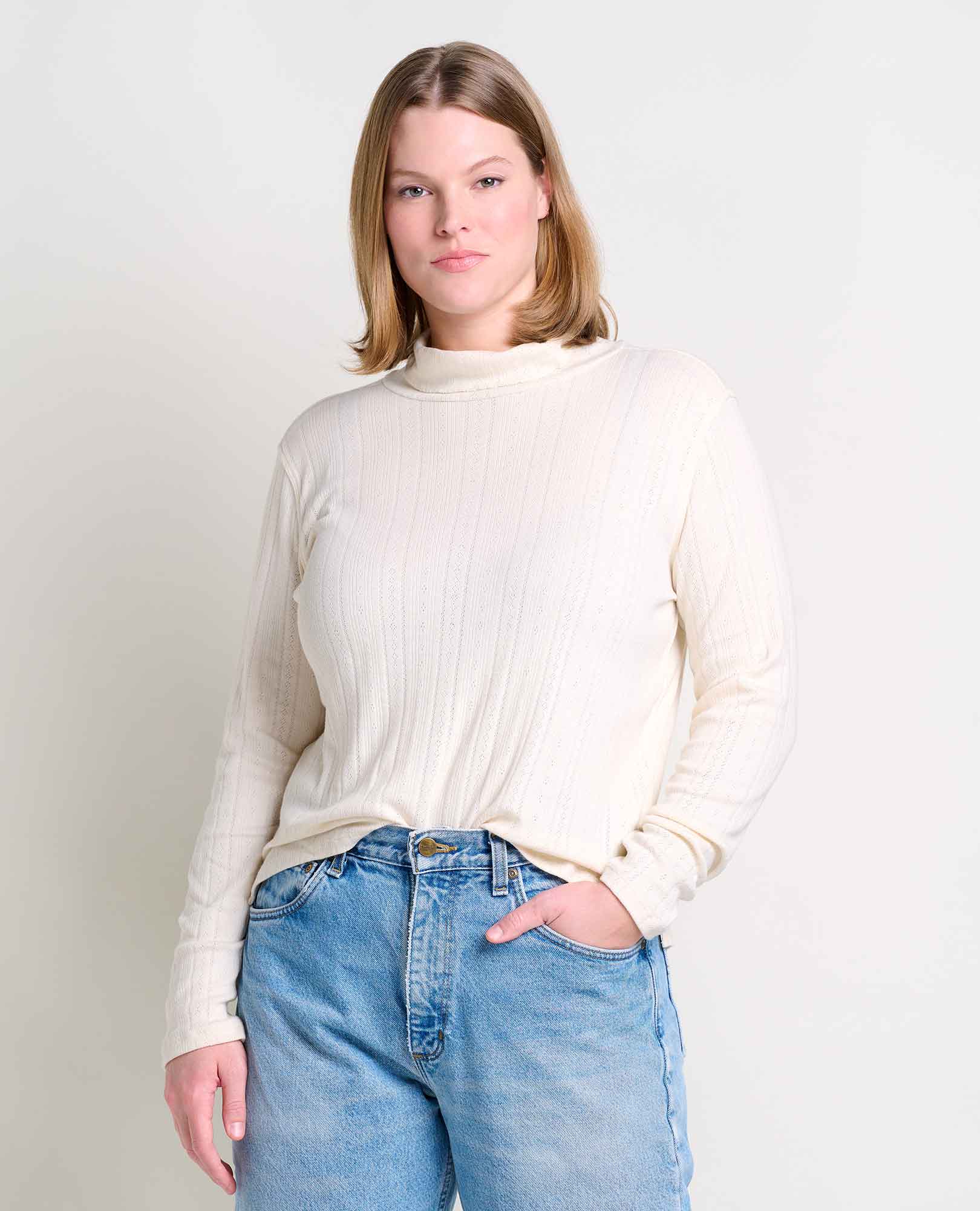 Foothill Pointelle Long Sleeve T-Neck - Coyean