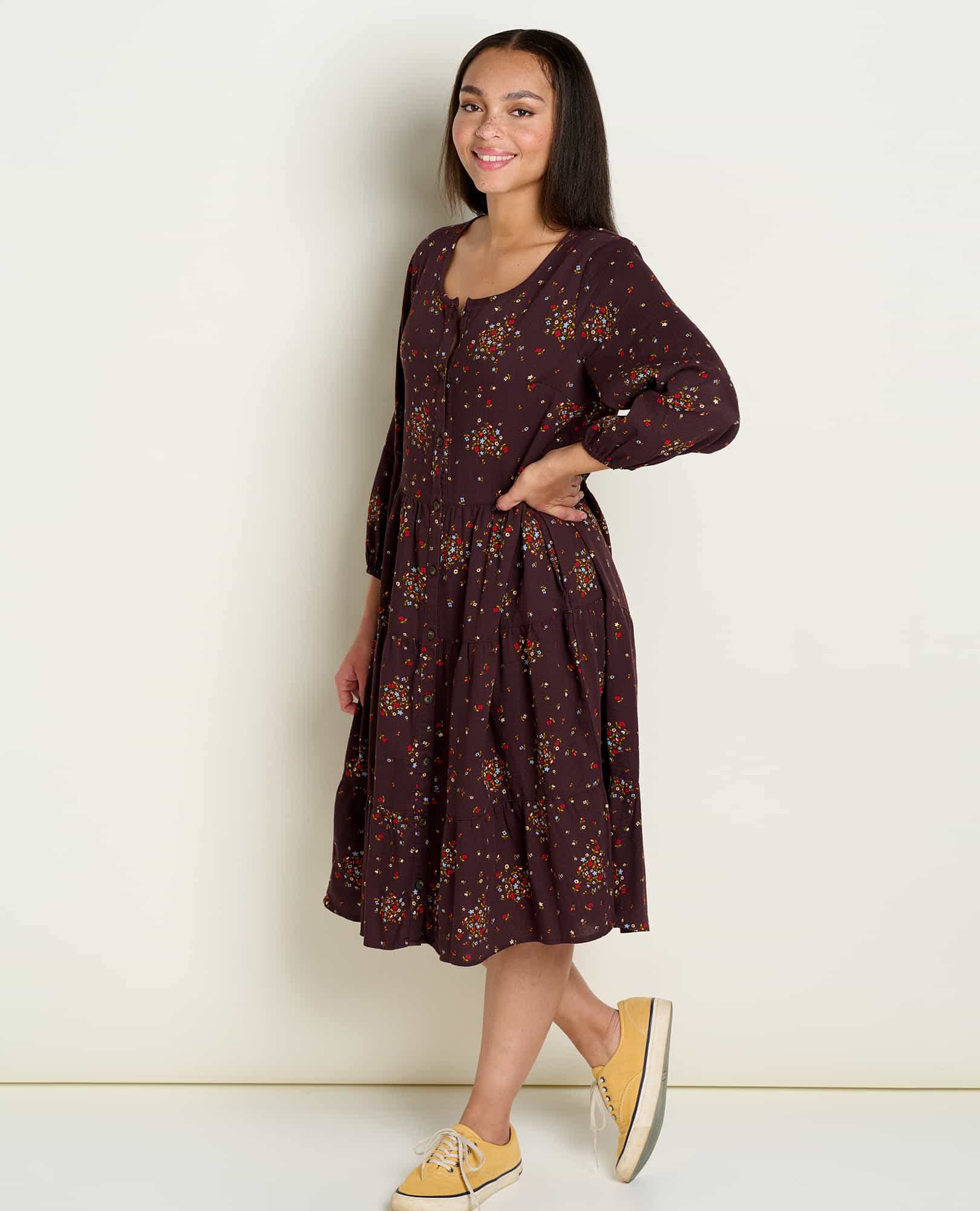 Manzana Tiered Long Sleeve Dress - Coyean
