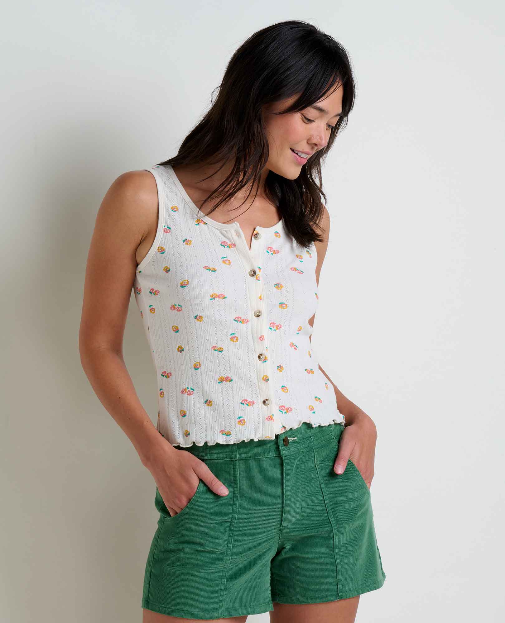 Foothill Pointelle Button Tank - Coyean
