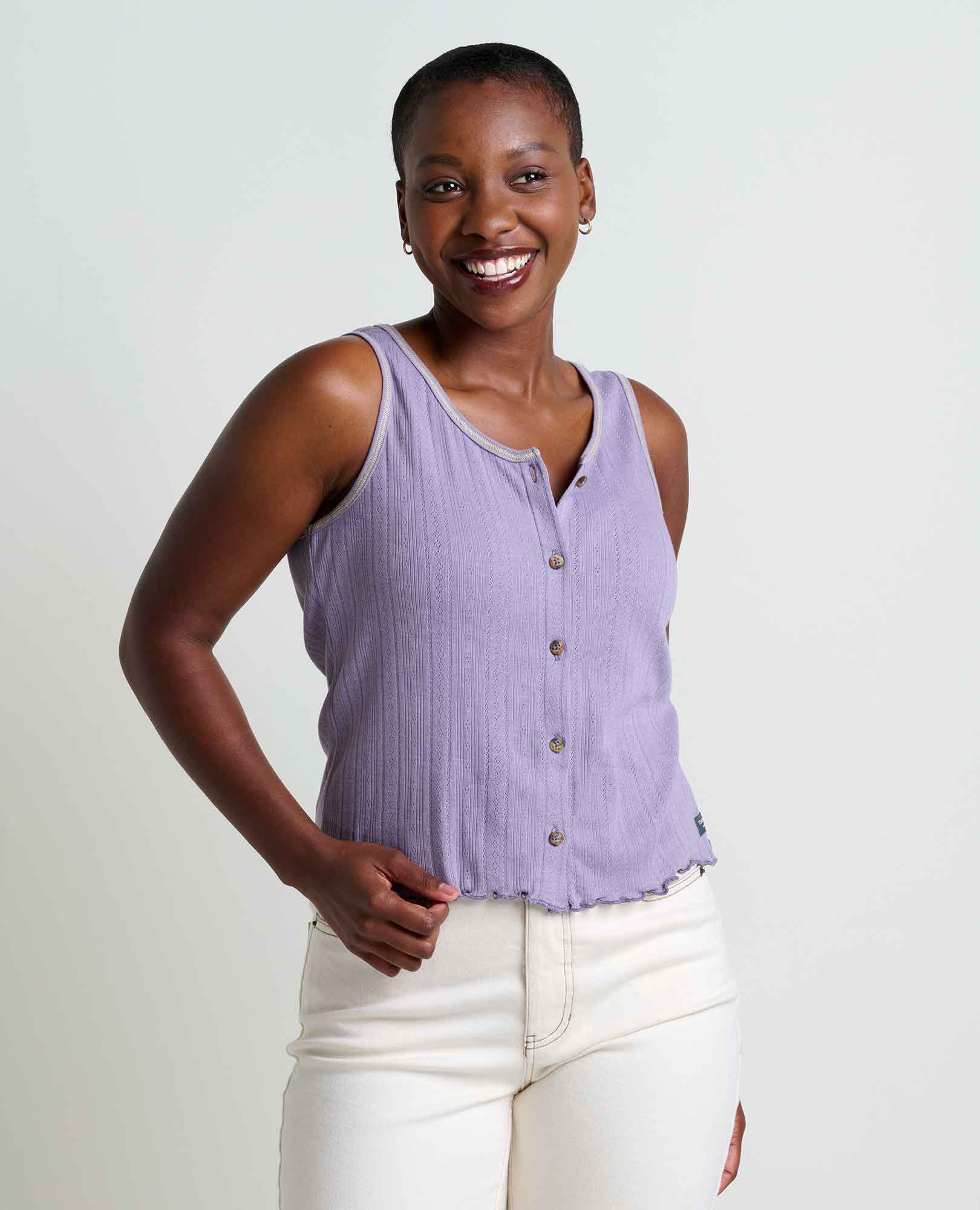 Foothill Pointelle Button Tank - Coyean